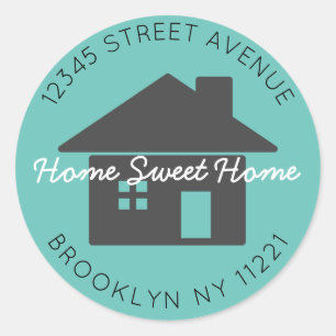 Sticker Rond Moving Home Sweet Home Adresse de retour Turquoise