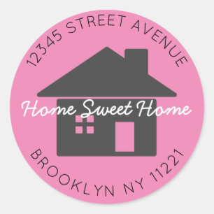 Sticker Rond Moving Home Sweet Home Rose Adresse de retour Labe