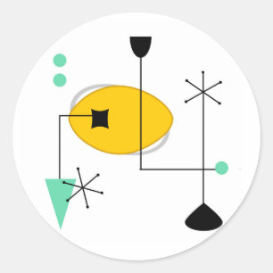 Sticker Rond moyen siècle moderne bleu jaune simple rétro