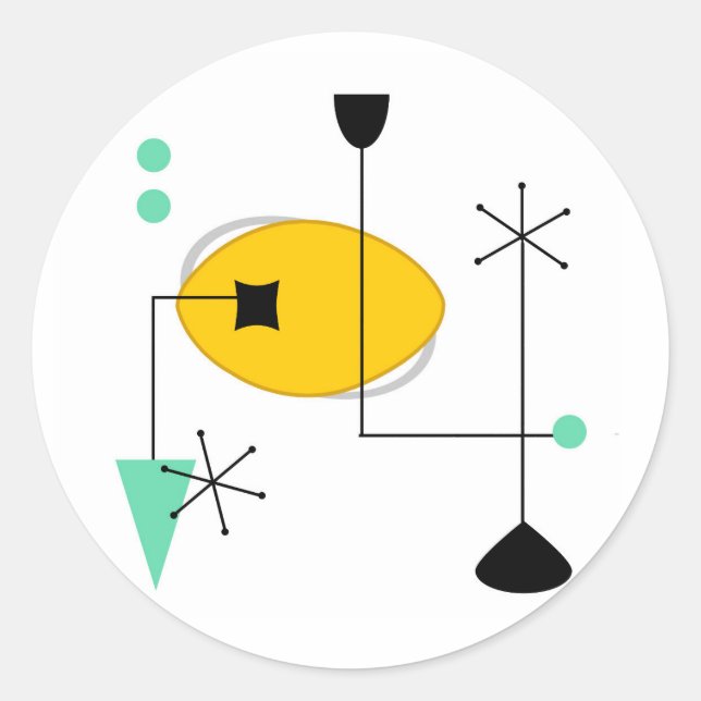 Sticker Rond moyen siècle moderne bleu jaune simple rétro (Devant)