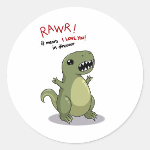Sticker Rond Moyens de Rawr je t'aime dans le dinosaure