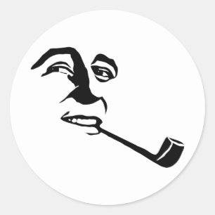 Sticker Rond Moyens Face Fumer Pipe dessin rétro illustration