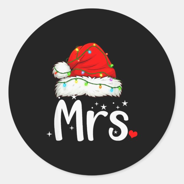Sticker Rond Mr And Mrs Claus Couples Matching Christmas Pajama (Devant)