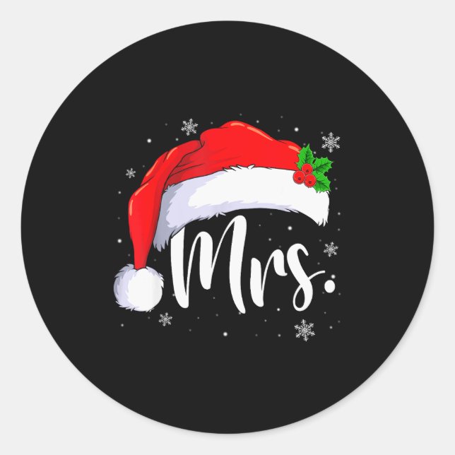 Sticker Rond Mr And Mrs Claus Couples Matching Christmas Pajama (Devant)