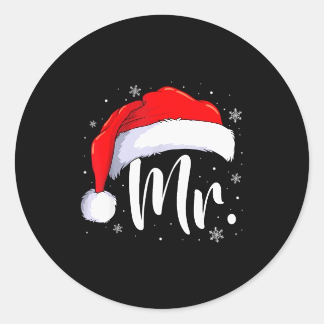 Sticker Rond Mr And Mrs Claus Couples Matching Christmas Pajama (Devant)