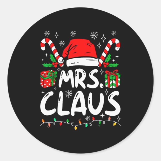 Sticker Rond Mr And Mrs Claus Santa Hat Couples Family Christma (Devant)