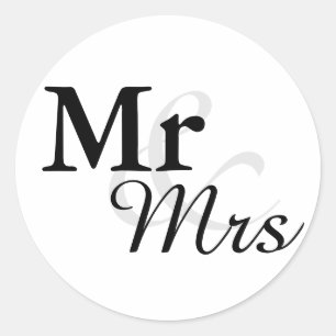Sticker Rond Mr&Mrs Simple Elegant Typographie Mariage Faveur