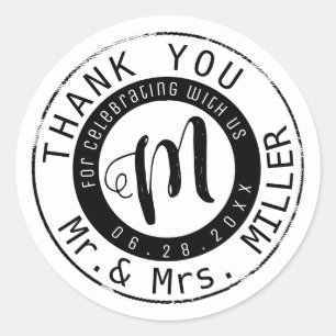 Sticker Rond Mr Mrs surname / thank you monogram