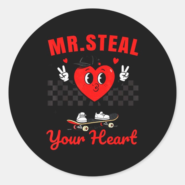 Sticker Rond Mr Steal Your Heart For Boys Toddlers Valentine's  (Devant)