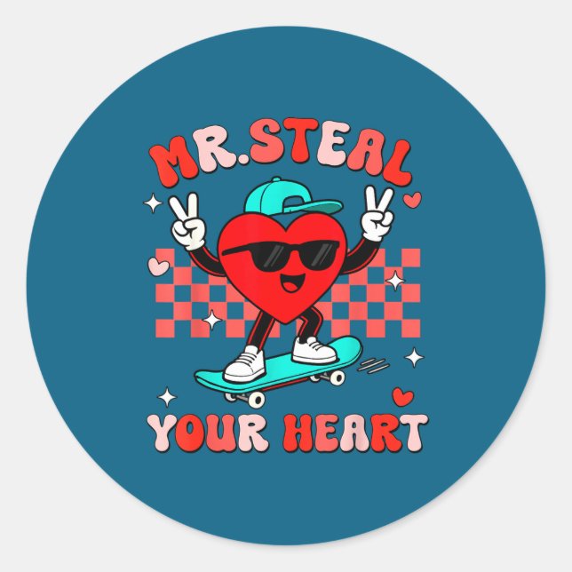 Sticker Rond Mr Steal Your Heart For Boys Toddlers Valentine's  (Devant)