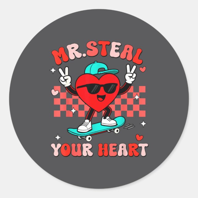 Sticker Rond Mr Steal Your Heart For Boys Toddlers Valentine's  (Devant)