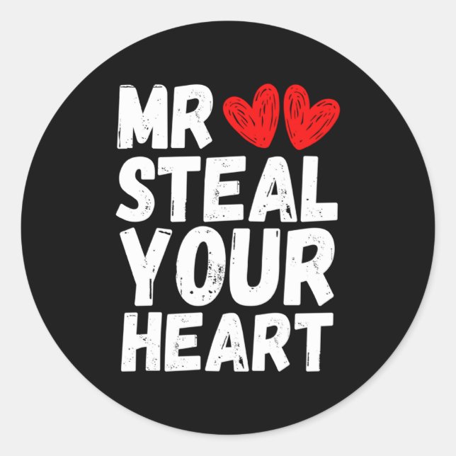 Sticker Rond Mr Steal Your Heart Valentines Day Boys Kids  (Devant)