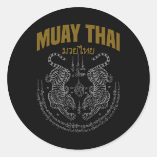 Sticker Rond Muay Thai Art Twin Tigers Muay Thai Fighter Mixed