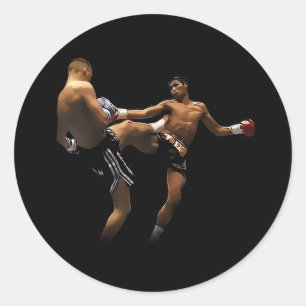 Sticker Rond Muay Thai Boxing Action
