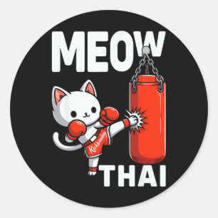 Sticker Rond Muay Thai Chat Boxe Martial Arts Fighter Sport Cu