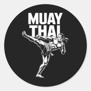Sticker Rond Muay Thai Fighter Vintage Martial Arts Thai Boxe