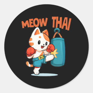 Sticker Rond Muay Thai Funny Amoureux des chats Thai Boxing Tha