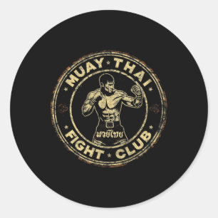 Sticker Rond Muay Thai Thaïlande Kickboxing Combattant Mma Vint