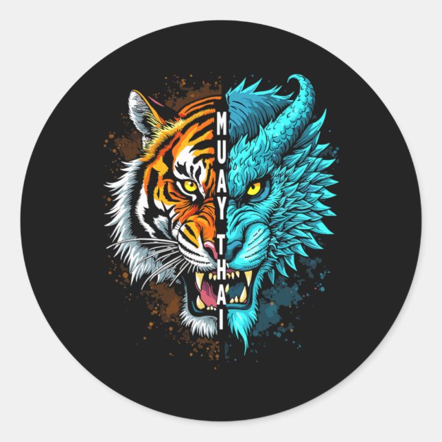 Sticker Rond Muay Thai Tiger Dragon Fusion Art (Devant)