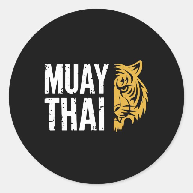 Sticker Rond Muay Thai Tiger Martial Arts Fighter (Devant)