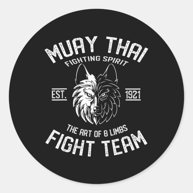 Sticker Rond Muay Thai Wolf Fight Team - Nak Muay, Kickboxing G (Devant)