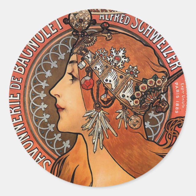 Sticker Rond Mucha - Art Nouveau (Devant)