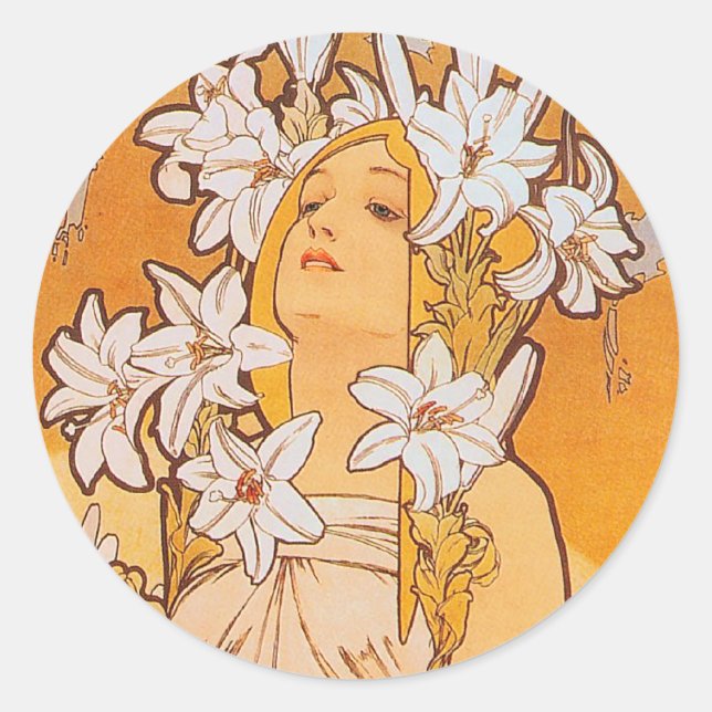 Sticker Rond Mucha "Lily" - Fleurs (Devant)