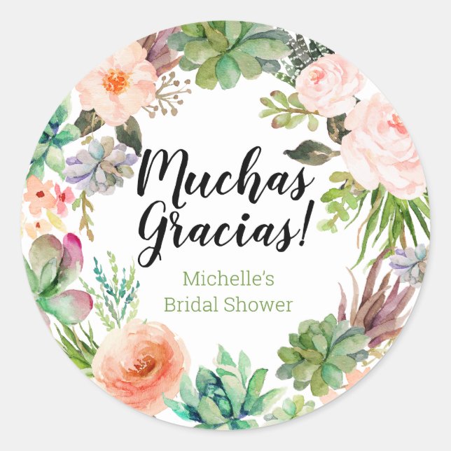Sticker Rond Muchas Gracias Fiesta Succulente Wreath (Devant)