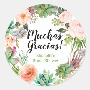 Sticker Rond Muchas Gracias Fiesta Succulente Wreath