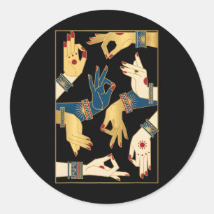 Sticker Rond Mudras de danse classique indienne Bharatanatyam s