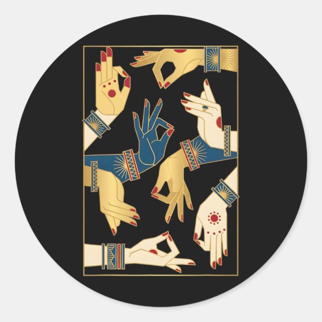 Sticker Rond Mudras de danse classique indienne Bharatanatyam s (Devant)