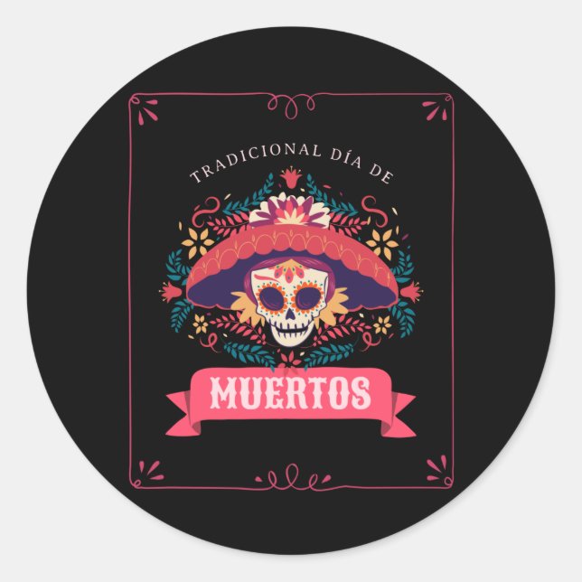 Sticker Rond Muertos Skull Day of the Dead (Devant)