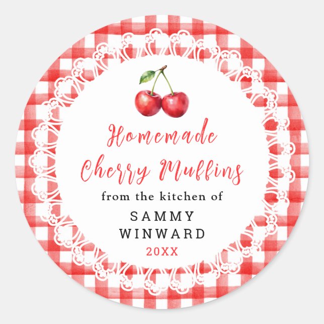 Sticker Rond Muffin aux Cerises Maison (Devant)