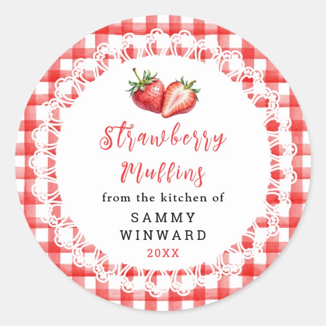 Sticker Rond Muffin aux fraises maison (Devant)