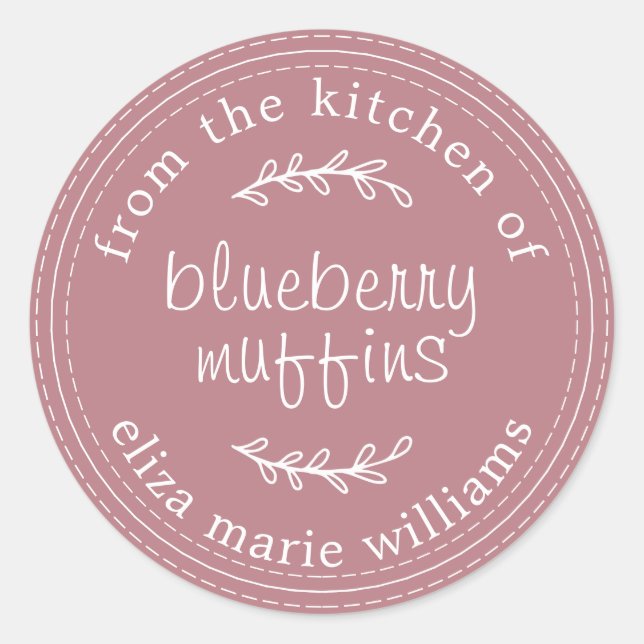 Sticker Rond Muffins aux myrtilles Rustic Modern Rose Poussiére (Devant)