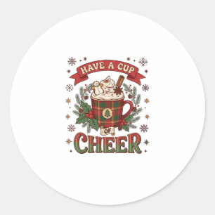 Sticker Rond Mug à plaid de Noël avec tasse de joie et cacao ch