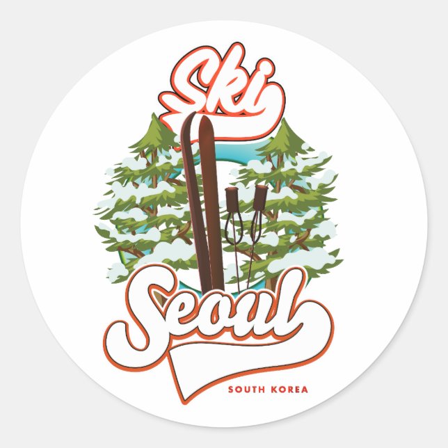 Sticker Rond Mug Café logo Ski Corée du Sud Séoul (Devant)