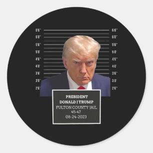 Sticker Rond Mug Shot Président Donald J Trump Mugshot 2023 Amu