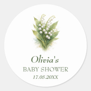 Sticker Rond Muguet Fête de Naissance Bébé Fille Fleurs Blanche