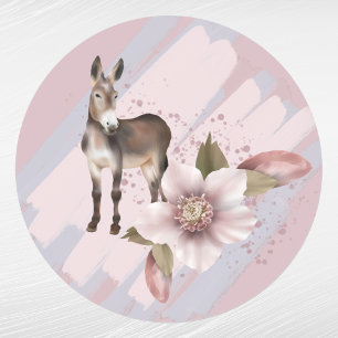 Sticker Rond Mule rose de Noël Mule d'aquarelle florale