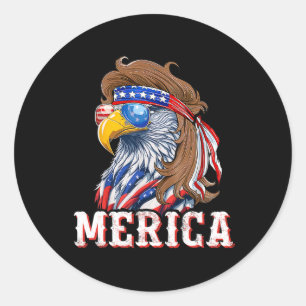 Sticker Rond Mullet Aigle Drôle 4 Juillet Drapeau Américain Éta