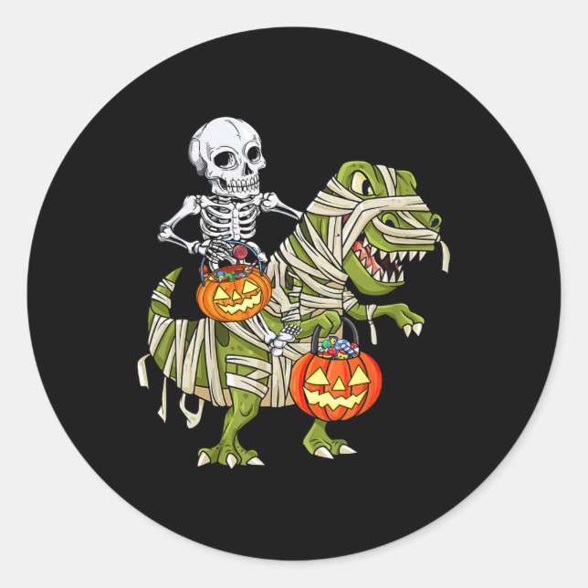 Sticker Rond Mummy de squelette à cheval dinosaure T Rex Hallow (Devant)