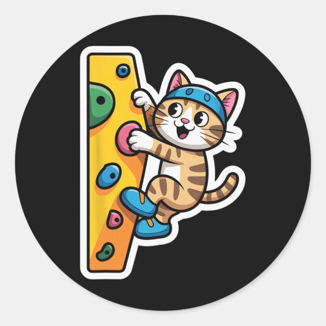 Sticker Rond Mur de bouldering de chat grimpant Mème  (Devant)
