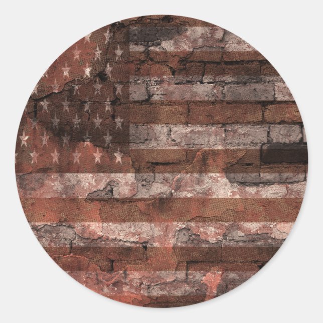 Sticker Rond Mur de briques du drapeau américain (Devant)