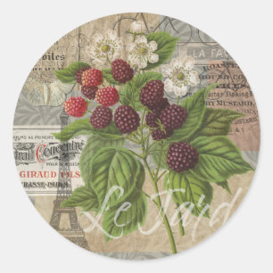 Sticker Rond Mûres Vintage Collage d'Art Éphemère Français