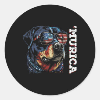 Sticker Rond Murica Patriotic Rottweiler 4 juillet chien
