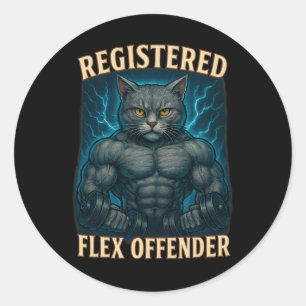 Sticker Rond Muscle Chat enregistré Flex Offensante Drôle Gym m