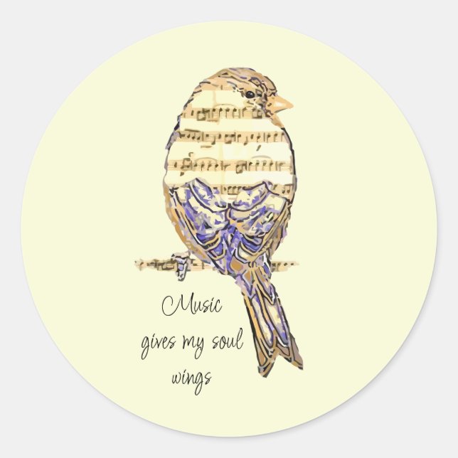 Sticker Rond  Music gives my soul wings Sparrow Bird (Devant)