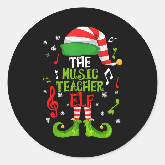 Sticker Rond Music Teacher Elf Christmas Family Matching Xmas G (Devant)