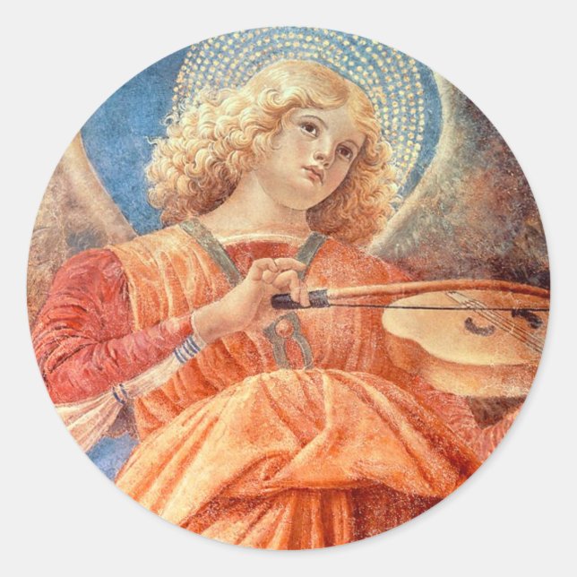 Sticker Rond Musical angel playing the violin fresco (Devant)